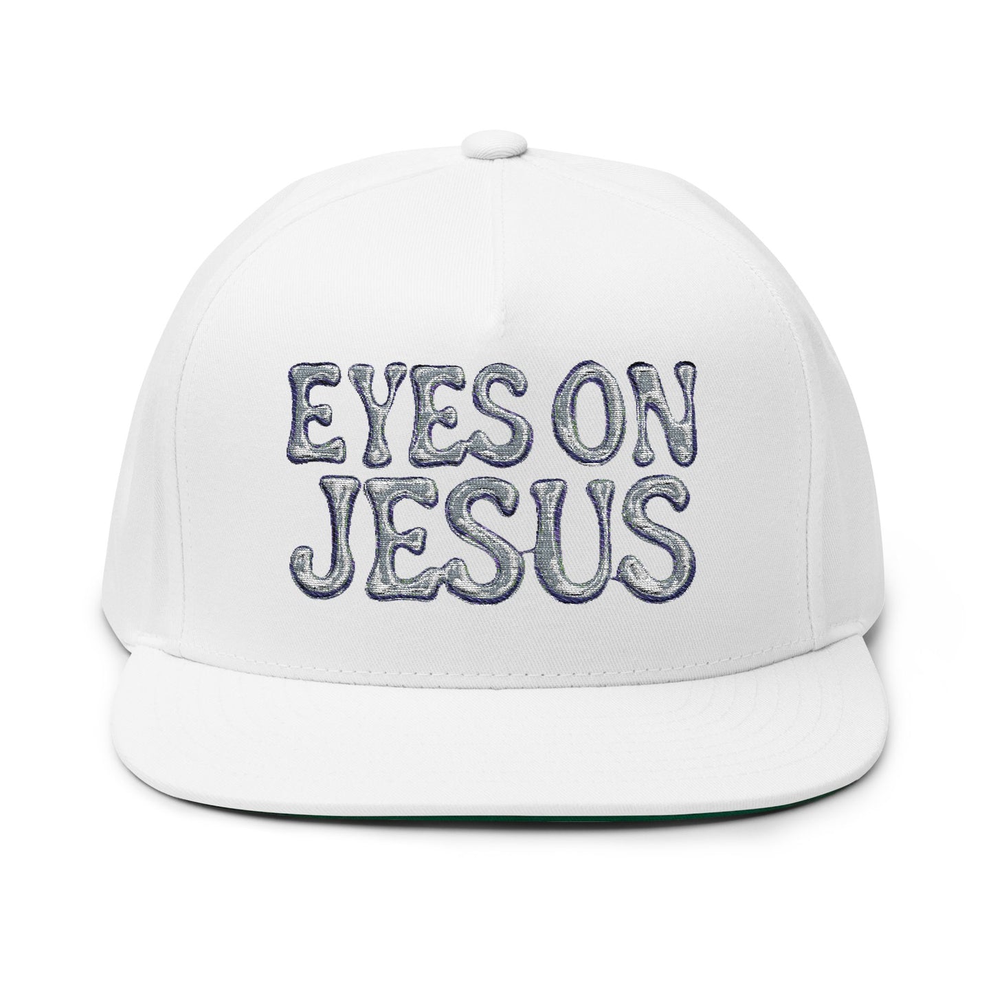 Inspirational Flat Bill Cap - Eyes on Jesus, Christian Headwear, Faith-Based Gift, Religious Apparel, Custom Embroidery Cap